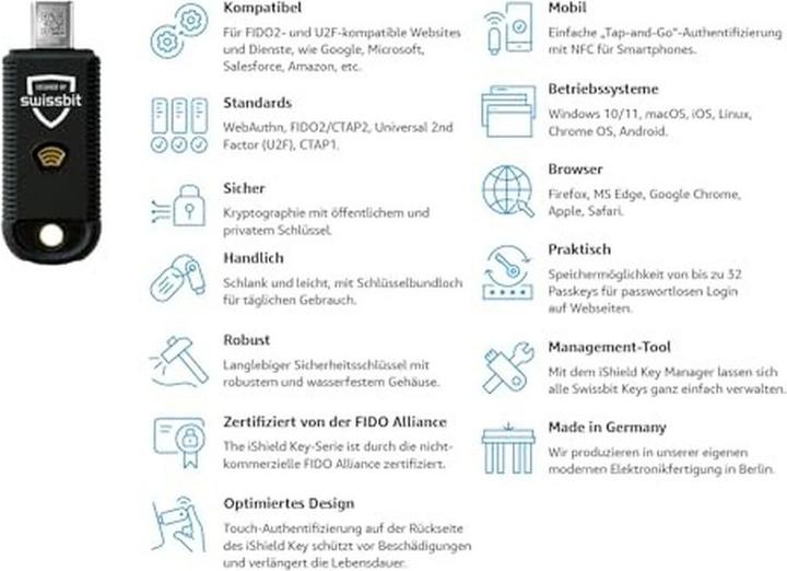Image du produit Swissbit iShield Key Pro USB-C/NFC Security Retailverpackung