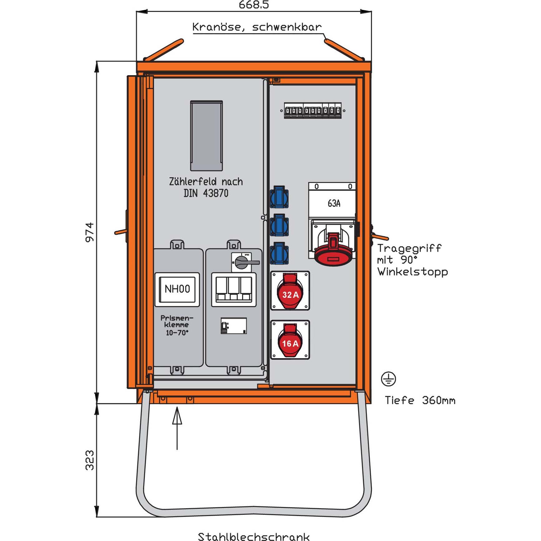 Walther Werke, Baustromverteiler, Anschlussverteilerschrank WAV0160BR1 (1 x)