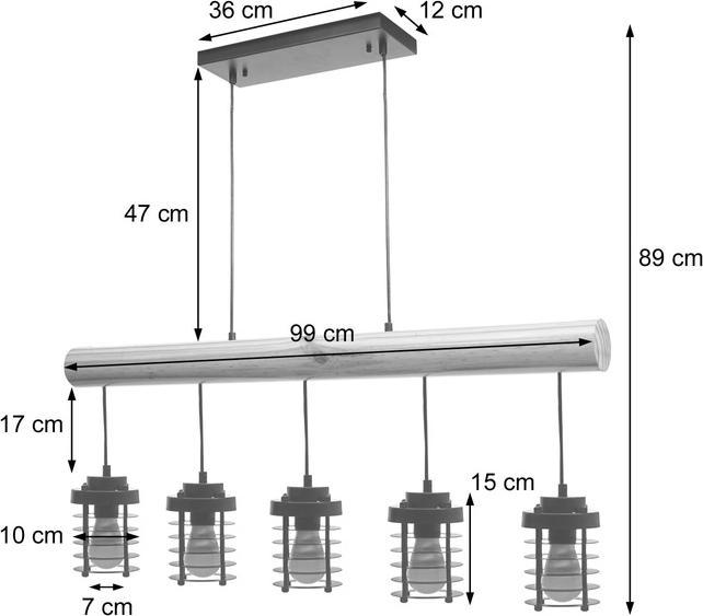 Immagine prodotto Swisshandel24 Lampada a sospensione, legno massiccio industriale vintage in metallo nero - 5 paralumi a gabbia (E27)
