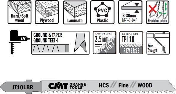 Produktbild CMT JT101BR-25 Stichsägeblätter HCS T-Cut Wood 25 Stück