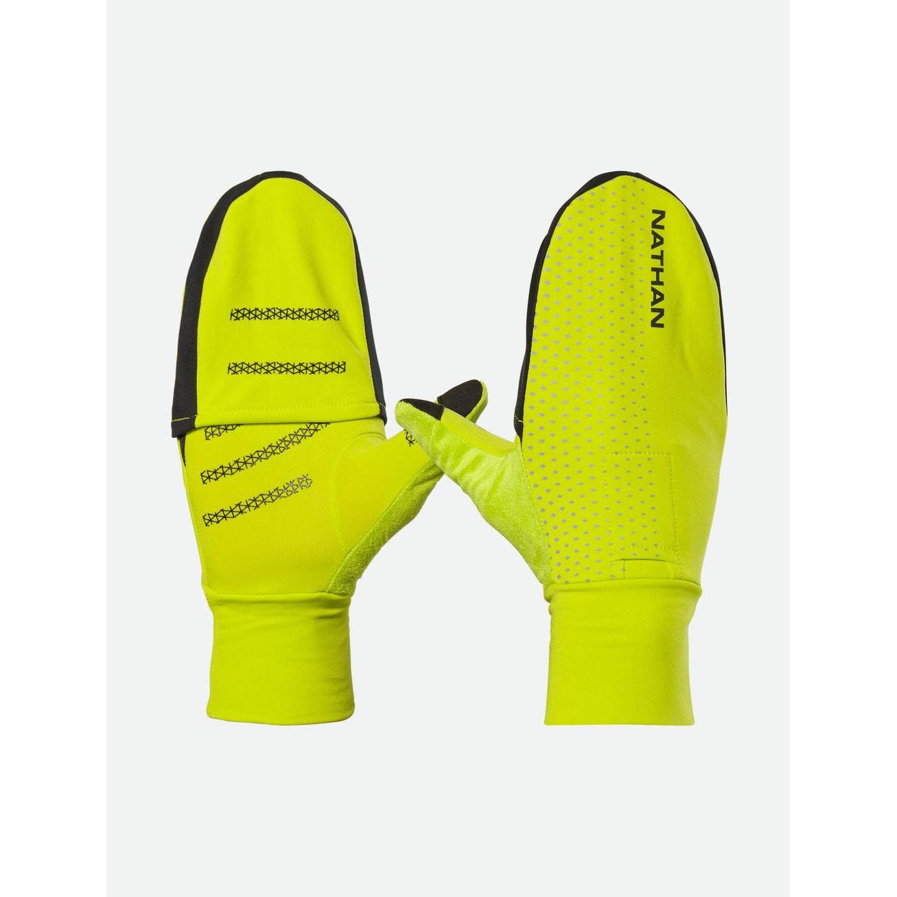 Nathan, Herren, Handschuhe, Hyper Night Reflective Convertible Mitt Glove Laufhandschuhe, Gelb, (M)