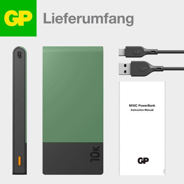 Produktbild GP Batteries GP PowerBank M2+ 10C 10000mAh 2xUSB-C/1xUSB-A grün LED-Anzeige (22.50 W, 37 Wh)