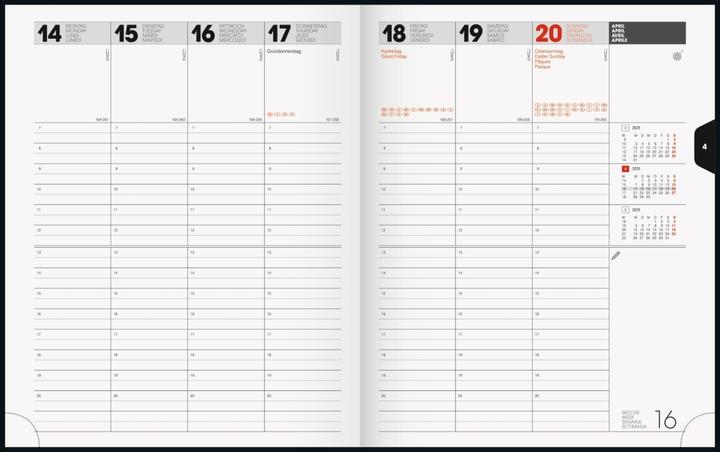 Nährwerte und Zutaten Buchkalender Manager Wt7 weektimer 21x26cm 1 Woche/2 Seiten Balacron schwarz 2025 (21 x 26 cm, Deutsch, Italienisch, Französisch, Englisch)