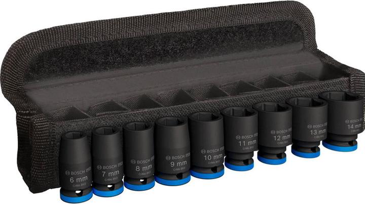 Bosch Professional Zubehör PRO Slagmoerdoppenset, 1/4", standaard, 9 stuks. (6 mm, 12 mm, 14 mm, 10 mm, 7 mm, 11 mm, 8 mm, 9 mm, 13 mm)