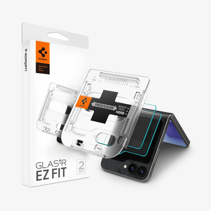 Produktbild Spigen EZ Fit Gehärtetes Glas Clear Displayschutzfolie Samsung Galaxy Z Flip 6 2-Pack (2 Stück, Samsung Galaxy Z Flip6)