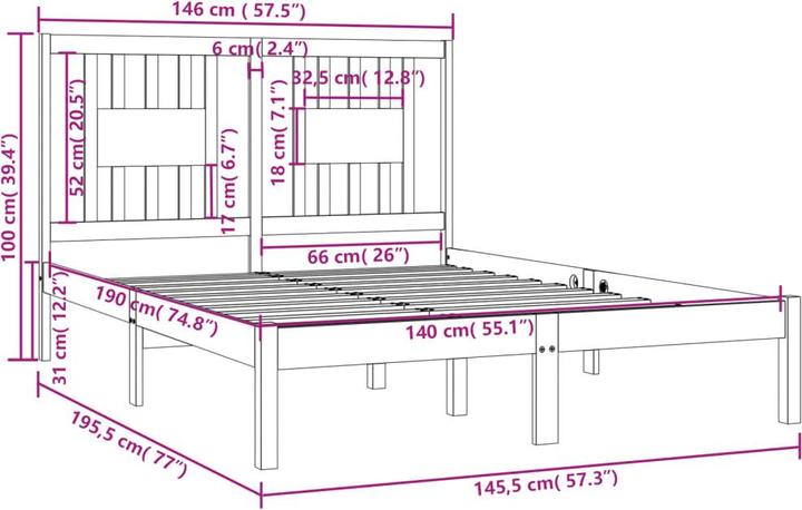 Actual product image vidaXL Bettgestell (140 x 190 cm)
