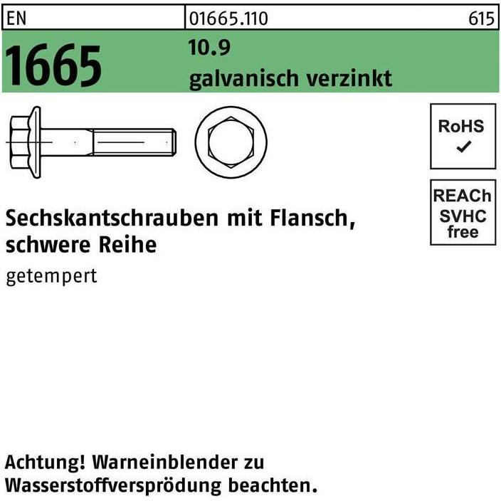 Schrauben, Sechskantschraube EN 1665 m.Flansch M 5 x 10 10.9 galvanisch verzinkt (500 Schrauben pro Stück)