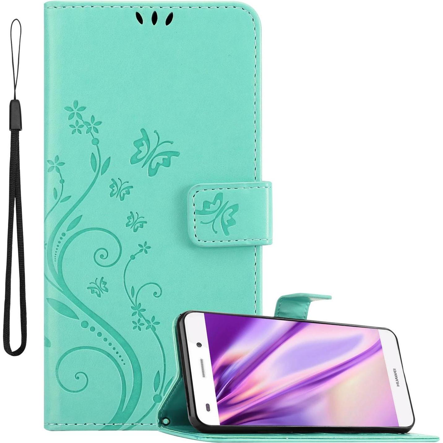 Cadorabo Flower Book Cover (Huawei P8 Lite), Smartphone Hülle, Türkis