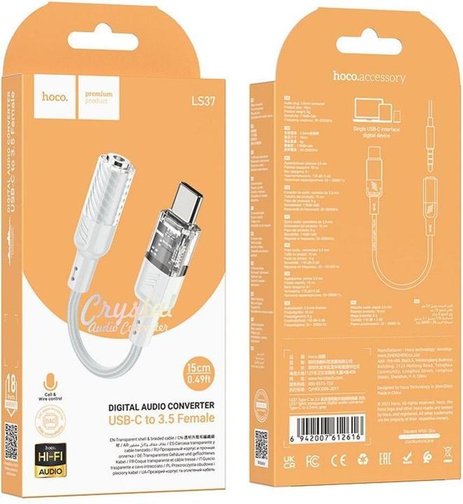 Productafbeelding Hoco USB-C naar 3,5 mm LS37, grijs (USB Type C, 3,5 mm aansluiting)