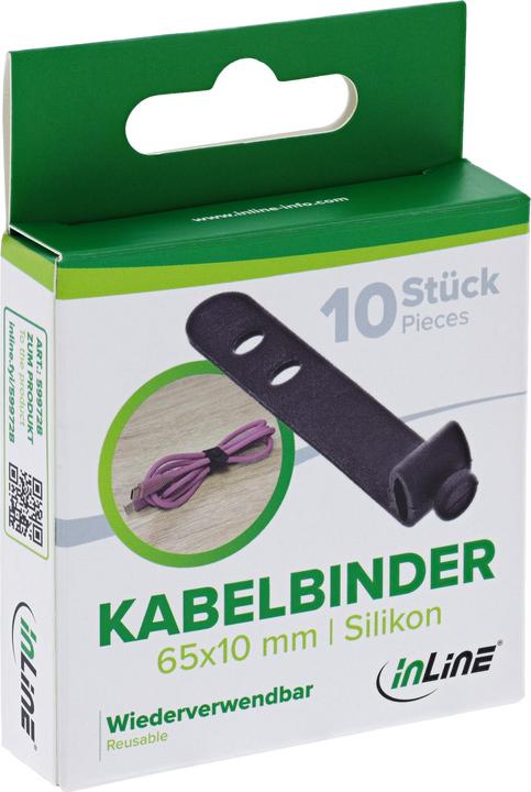 Produktbild InLine 10er Pack ® Kabelbinder Silikon, wiederverschliessbar, 65x10mm, schwarz (65 mm, 10 Stk.)