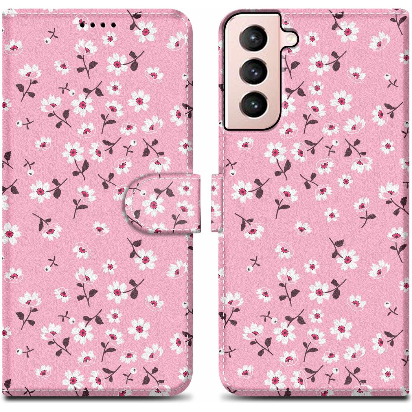 Cadorabo Book Hülle mit Print (Samsung Galaxy S22+), Smartphone Hülle, Rosa