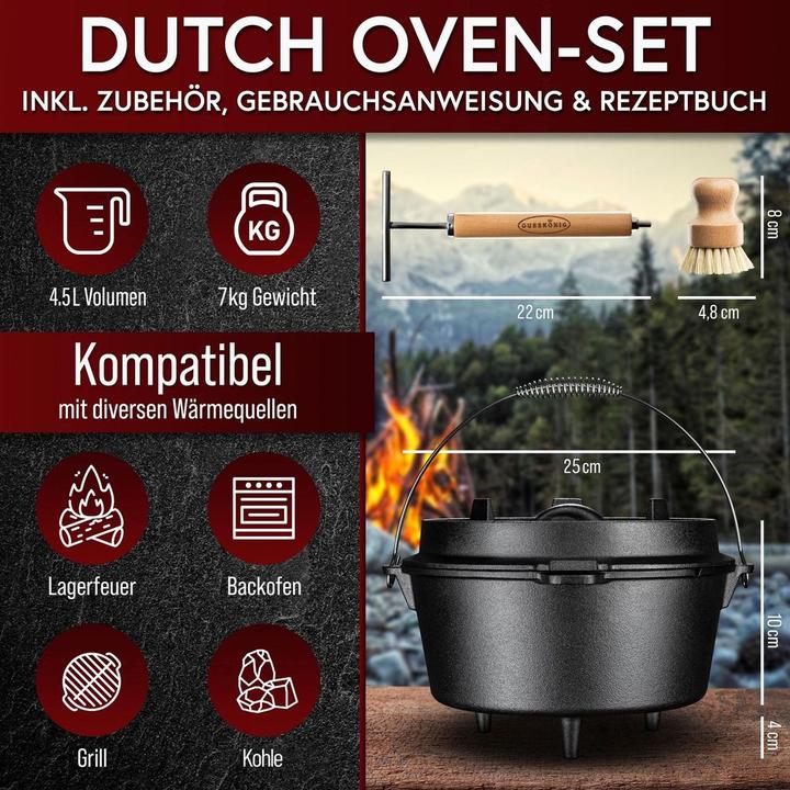 Produktbild Gusskönig Dutch Oven Set 4.5 l mit Deckelheber, Bürste