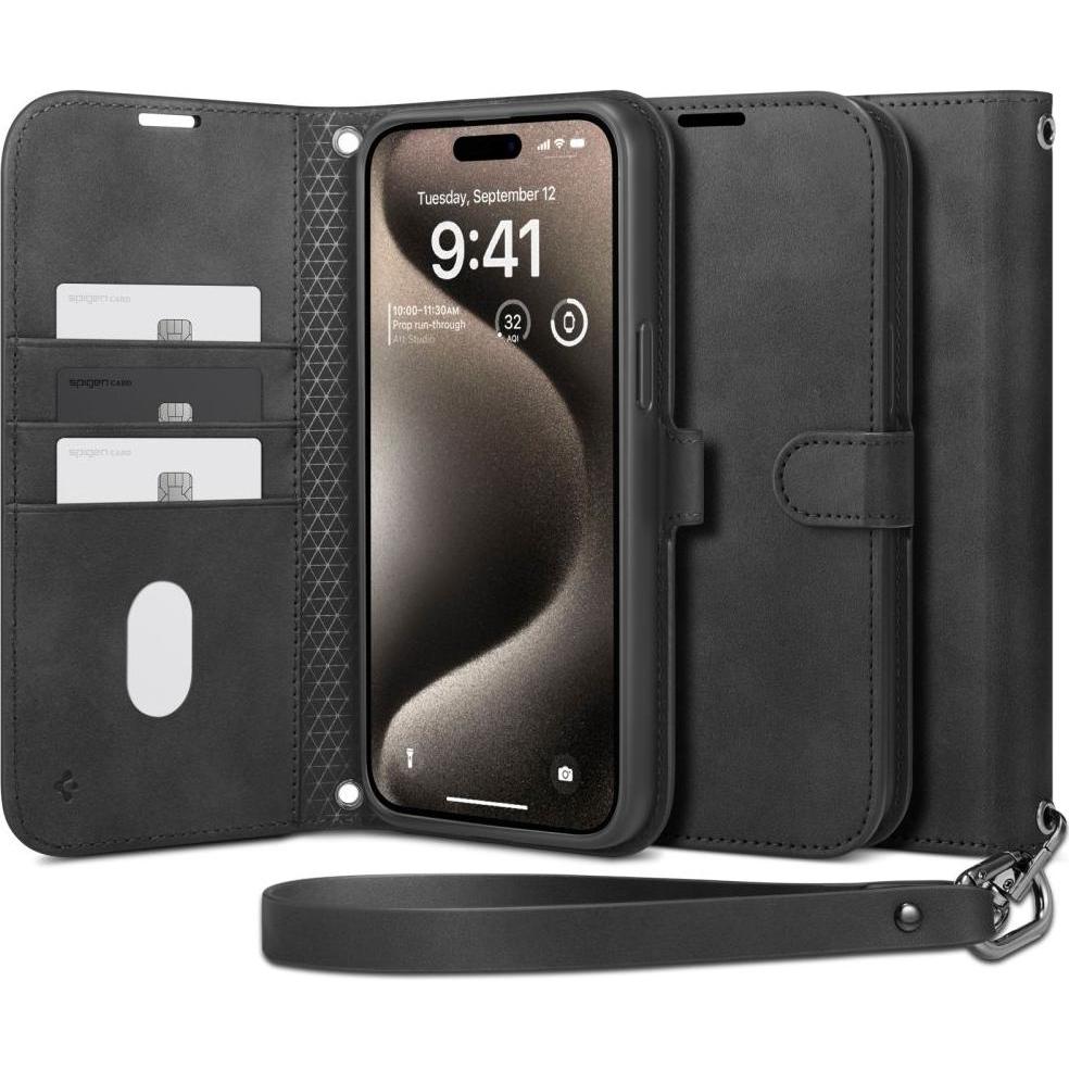 Thumbnail - Spigen Wallet S Pro Hülle für iPhone 15 Pro Max – Schwarz (Apple iPhone 15 Pro Max), Smartphone Hülle, Schwarz