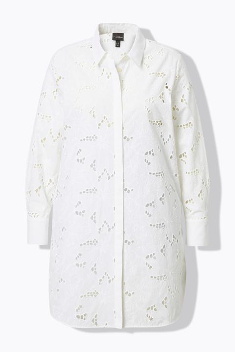 Immagine prodotto Ulla Popken Blusa lunga in pizzo traforato con collo da camicia e maniche lunghe (54)