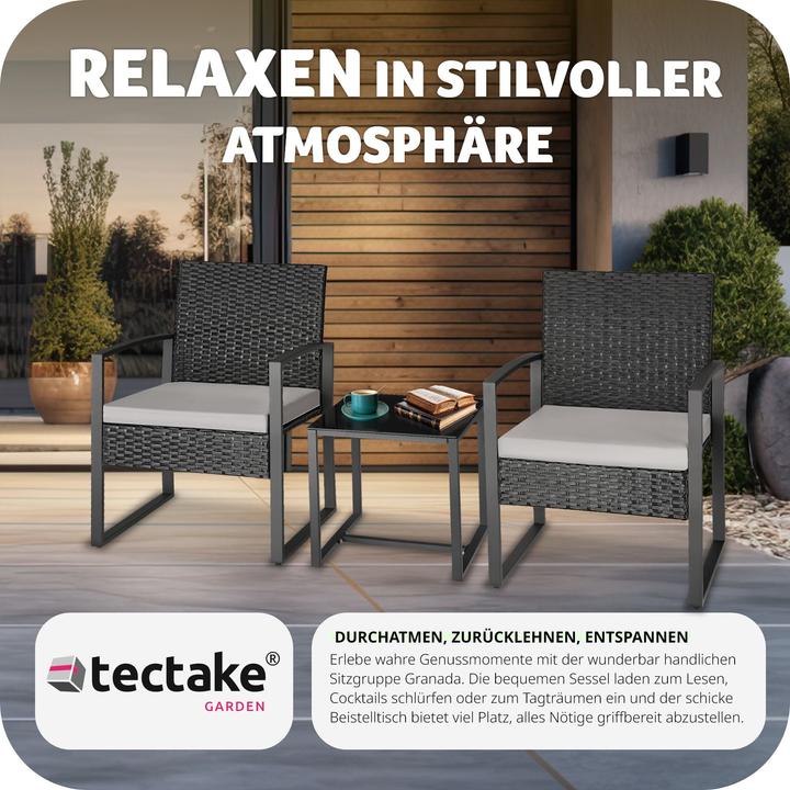 Image du produit tectake Ensemble de salon de jardin en rotin Granada avec table pour 2 personnes Noir