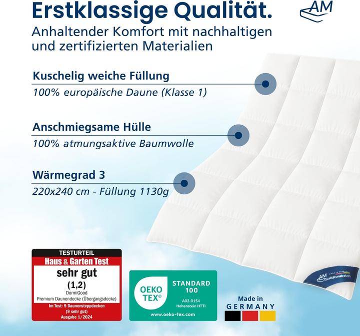 Actual product image DormiGood Premium Daunendecke, 100% Daunen (1130 g, 220 x 230 cm)