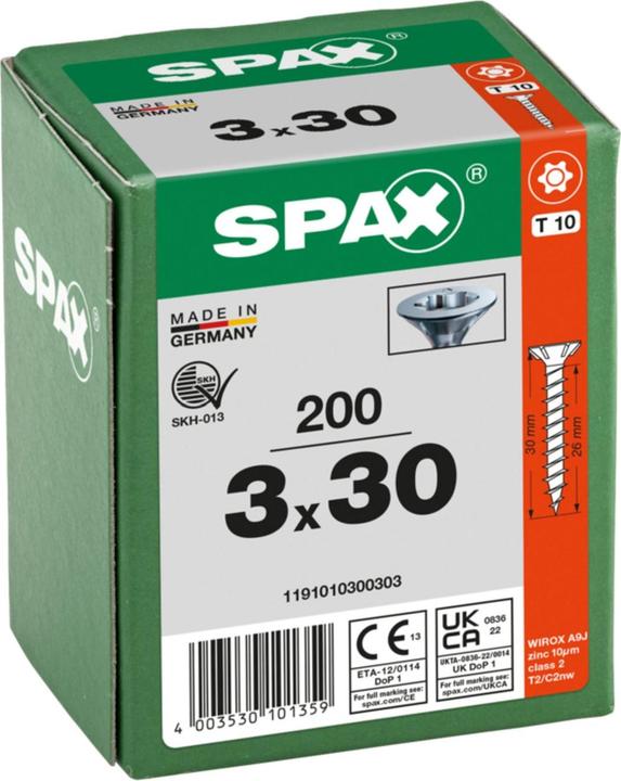 Produktbild Spax Senkkopf Bremsrippen T-Star Plus T10 Vollgewinde Wirox (200 Schrauben pro Stück, 3 x 30 mm)