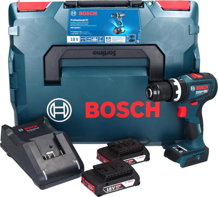 Produktbild Bosch Professional Bosch GSB 18V-90 C Professional Akku Schlagbohrschrauber 18 V 64 Nm Brushless + 2x Akku 2,0 Ah + (Akkubetrieb)
