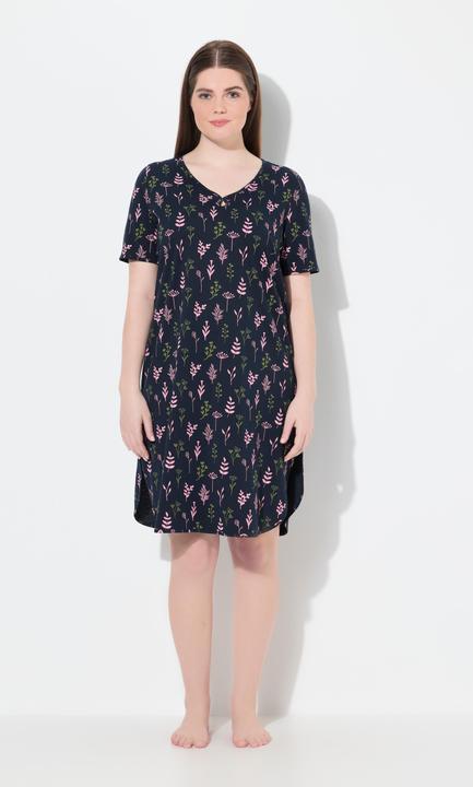 Image du produit Ulla Popken Chemise de nuit en coton bio. Encolure en V et manches courtes (54)