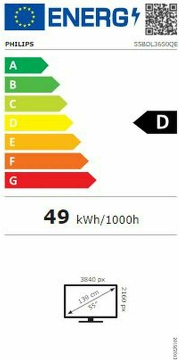 Etichetta energetica Philips Soluzione di segnaletica Q-Line 55BDL3650Q/00 (3840 x 2160 pixel, 55")