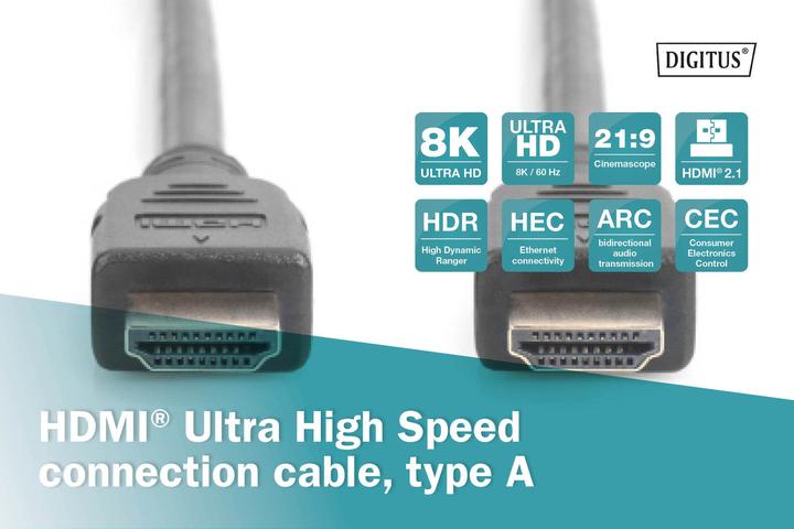Productafbeelding Digitus HDMI Ultra Hoge Snelheid Verbindingskabel, Type A St/St (1 m, HDMI, 2.1)