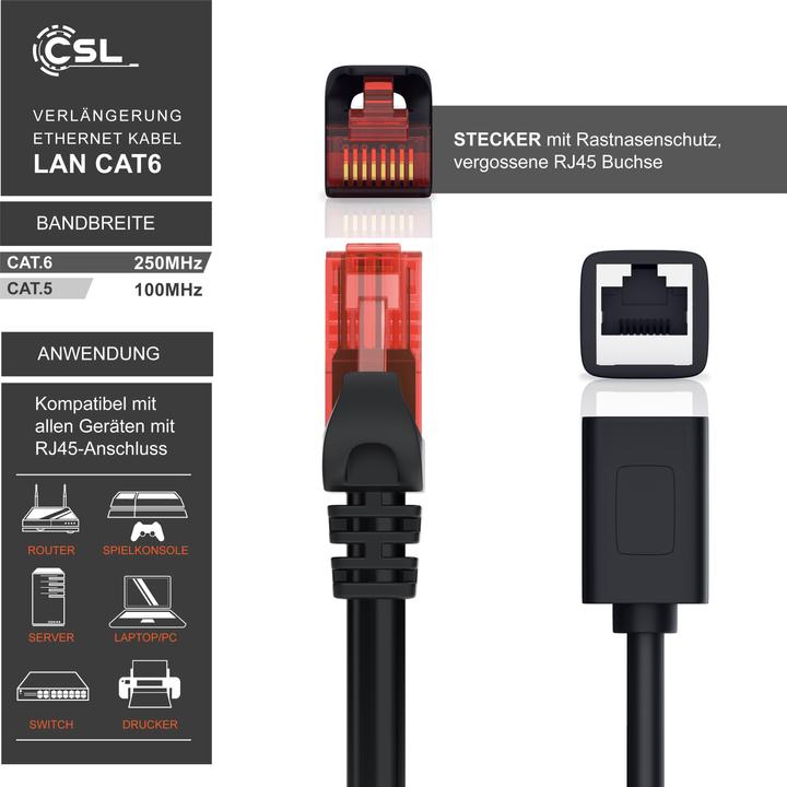 Produktbild CSL Netzwerkkabel Verlängerung Ethernet Gigabit Lan RJ45 - Patchkabel - kompatibel zu CAT 5 CAT 6 CAT 7 (UTP, CAT6, 3 m)
