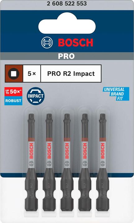 Produktbild Bosch Professional Zubehör PRO Robertson Impact Bit, R2, 55 mm, 5-tlg.