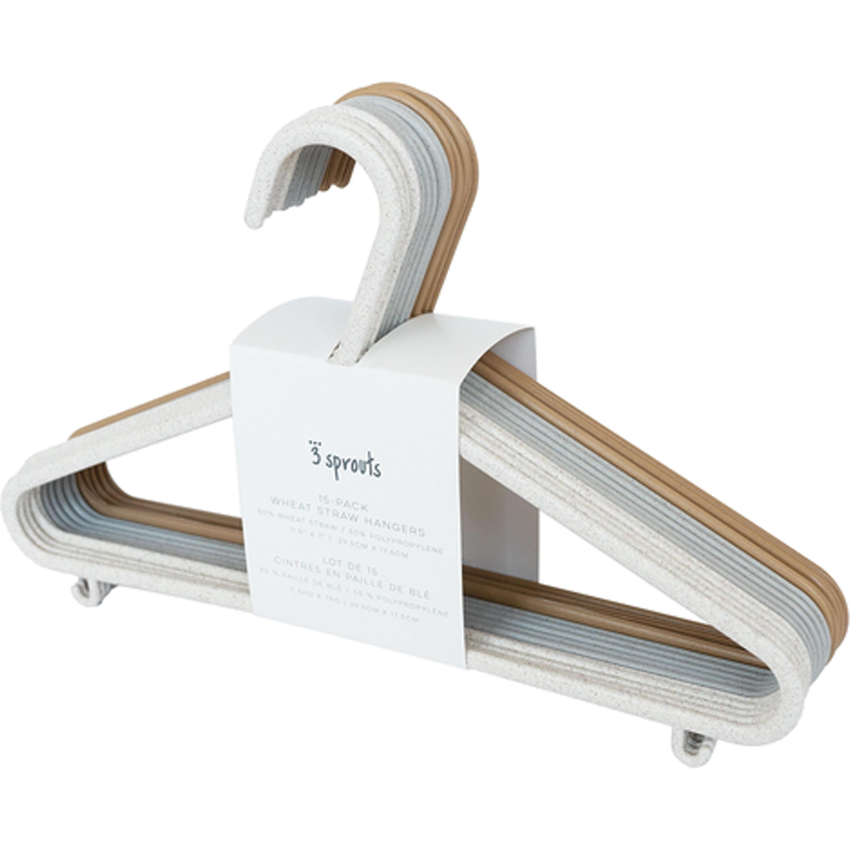 3 Sprouts, Kleiderbügel, - Wheat Straw Hanger (set of 15) - Cream/Gray/Brown - 20.5 x 29 cm (15 x)