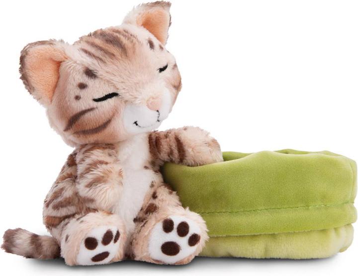Produktbild NICI Kuscheltier Sleeping Pets Bengal Katze im hellgrünen Körbchen GREEN (12 cm)