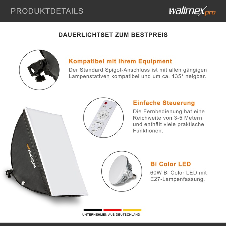 Immagine prodotto Walimex pro 60W Softbox Bi Color Kit 2 (Soft box)
