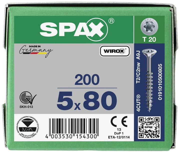 Actual product image Spax Countersunk Multi-Head T-Star Plus T20 Partially Threaded Wirox (200 Screws per piece)