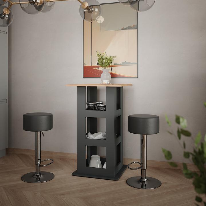 Produktbild Vicco Bartisch-Set Repose, Goldkraft Eiche/Anthrazit/Schwarz, 65 x 65 cm mit 2 Barhockern