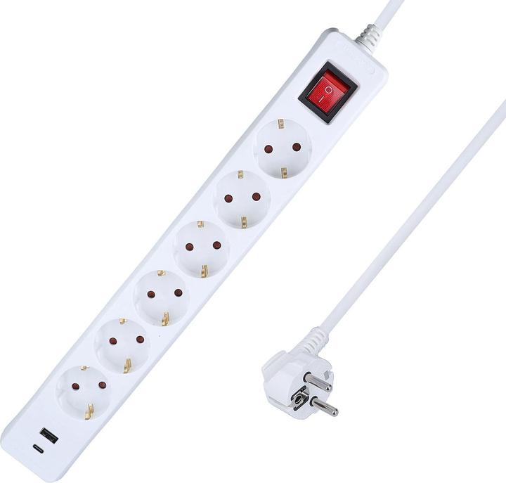Actual product image As - Schwabe Steckdosenleiste mit USB-Port (6x, CEE 7/3, 1.40 m)