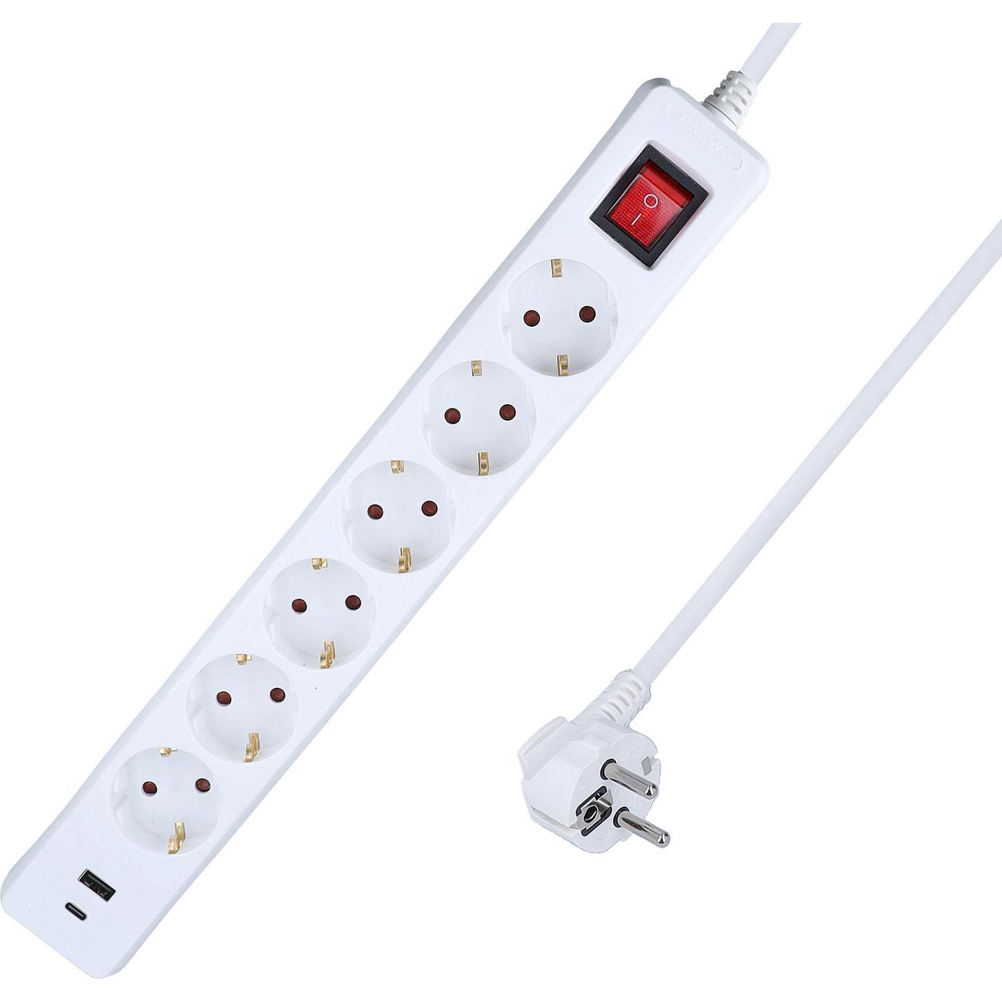 As - Schwabe, Ciabatta multipresa, Steckdosenleiste mit USB-Port (6 x, CEE 7/3, 1.40 m)