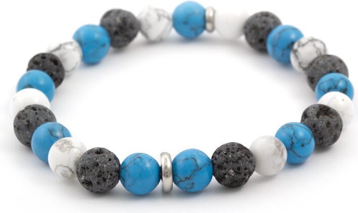 Immagine prodotto Beneto Bracciale in howlite e pietra lavica MINK66 - Lunghezza: 19 cm (L) (19 cm)