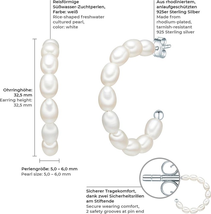 Produktbild Valero Pearls Damen Sterling Silber Süsswasser-Zuchtperle silber - 3214 (Sterling Silber)