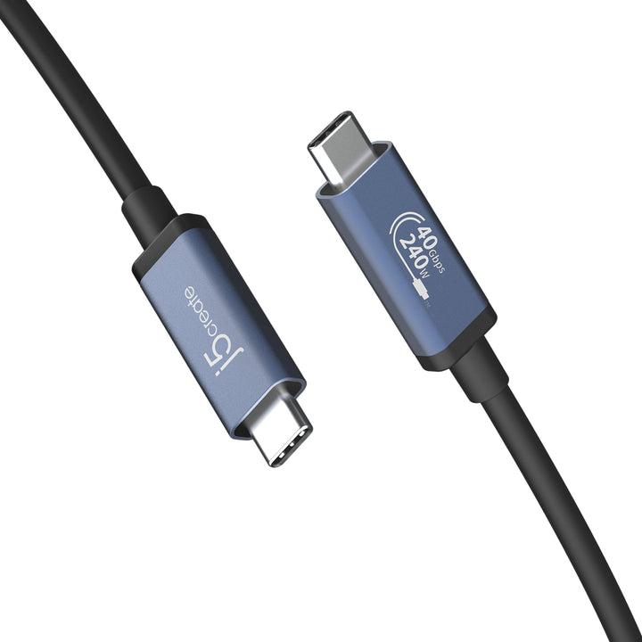 j5Create JUC29L08 USB 40Gbps 240W USB Type-C® Cable, 0.8 m, USB C, USB C, 40 Gbit/s, Black, Blue (0.80 m, 240 W)