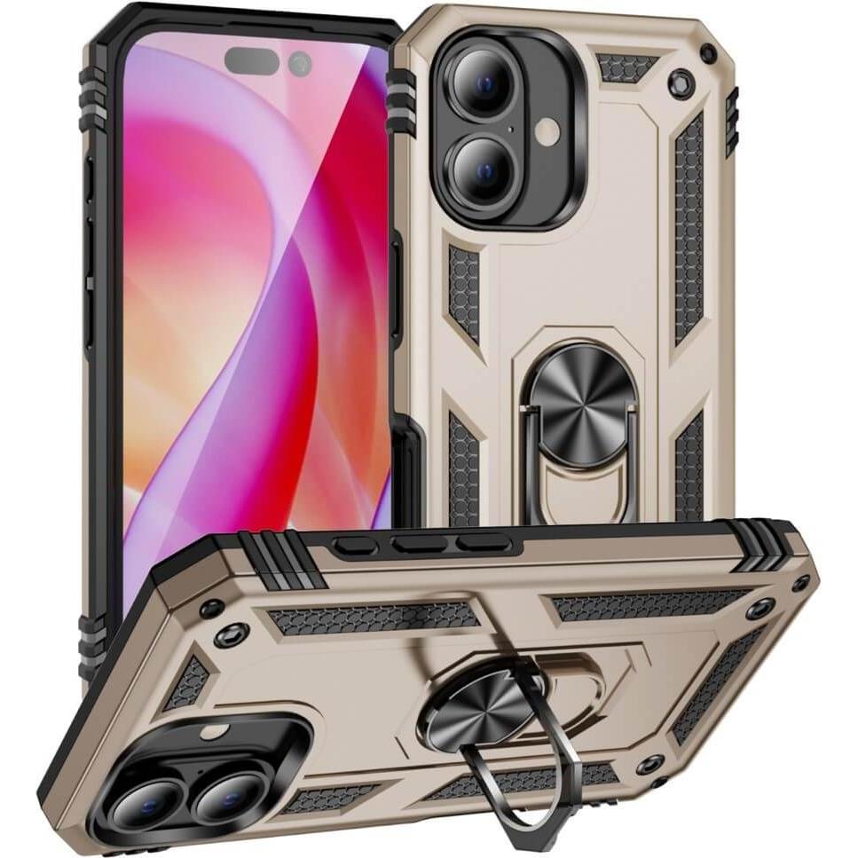 Cover-Discount iPhone 16 - Robustes Back Cover mit Kickstand (Apple iPhone 16), Smartphone Hülle, Gold