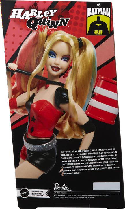 Actual product image Barbie Signature Harley Quinn Sammlerpuppe mit beweglichem Körper, ikonischem Outfit und Schlägel