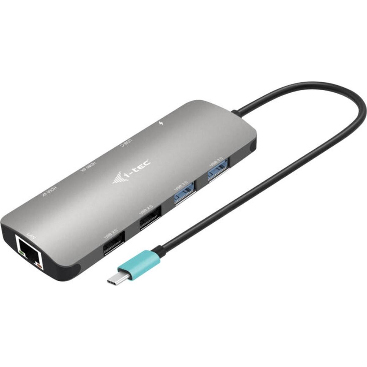 i-tec Nano (USB-C, 9 porte), Docking station + Hub USB, Argento, Grigio