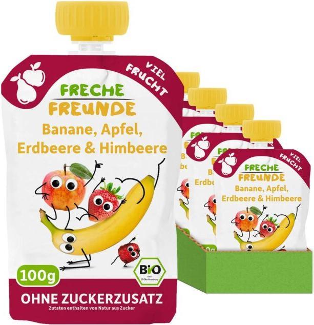 Immagine prodotto Freche Freunde Quetschbeutel Banane, Apfel, Erdbeere, Himbeere 6x 100 g (600 g)