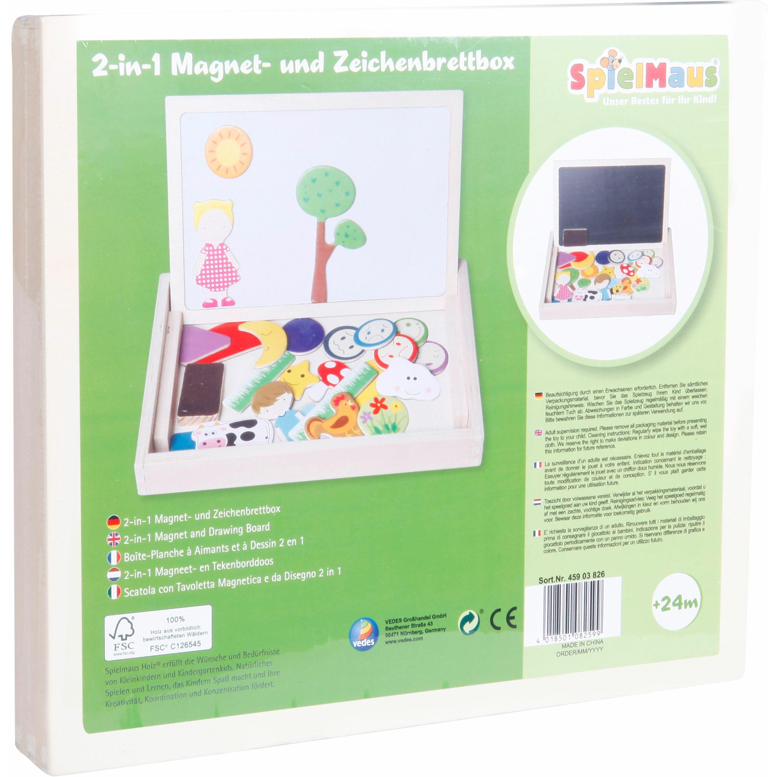 Spielmaus Holz 2in1 Magnet-und Zeichenbrettbox