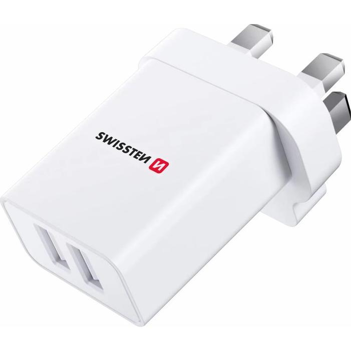 Swissten Travel Charger 2X USB 10,5W For Uk Socket White (10.50 W), USB Ladegerät, Weiss