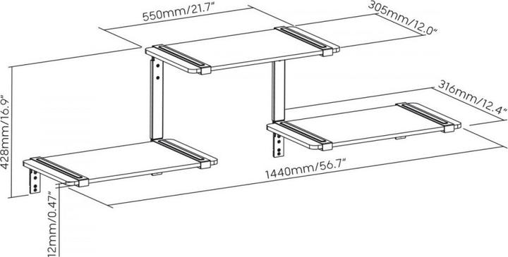 Produktbild Maclean Półki modułowe trójpoziomowe, max, MC-974 (Boden, 30 kg)