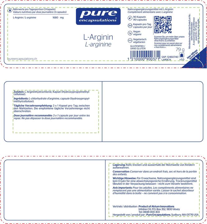 Nutritional values and ingredients Pure encapsulations L-Arginine (90 Piece, Capsules, 112 g)