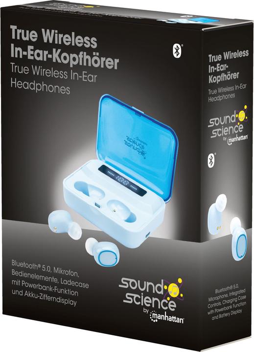Produktbild Manhattan Sound Science In-Ear-Kopfhörer Bluetooth® 5.0, Mikrofon, Bedienelemente, Ladecase mit (5 h, Kabellos)