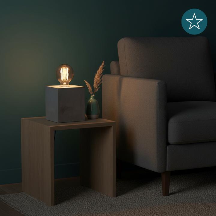 Actual product image Luxula Table lamp, CUBE, metal, E27, cement look, textile cable with switch (E27)