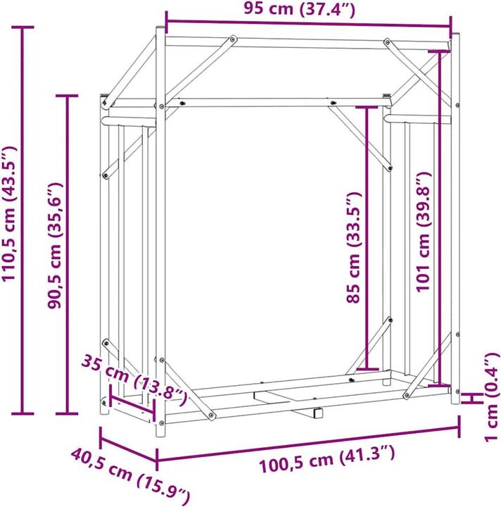 Image du produit VidaXL Étagère à bois de chauffage avec protection contre la pluie 100,5x40,5x110,5 cm Étagère à bois de