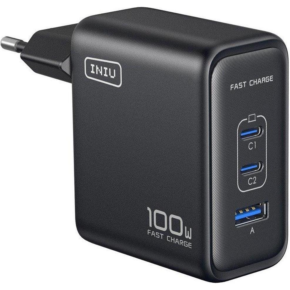 INIU 100W GaN Ladegerät 2x USB-C/USB-A (100 W), Caricatore USB, Nero
