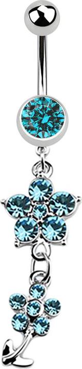 Immagine prodotto Star Piercing Banana in argento con ciondolo a due fiori di cristallo color acqua (senza ottone, Acciaio chirurgico 316L)